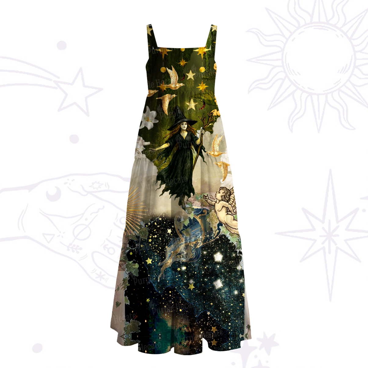 Purplehecate Garden of the Celestial Witch Wide Straps Maxi Dress