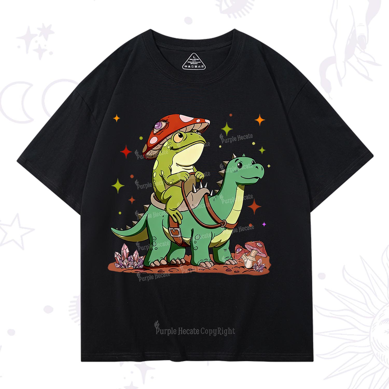 Purplehecate Frog Riding a Dinosaur T-Shirt