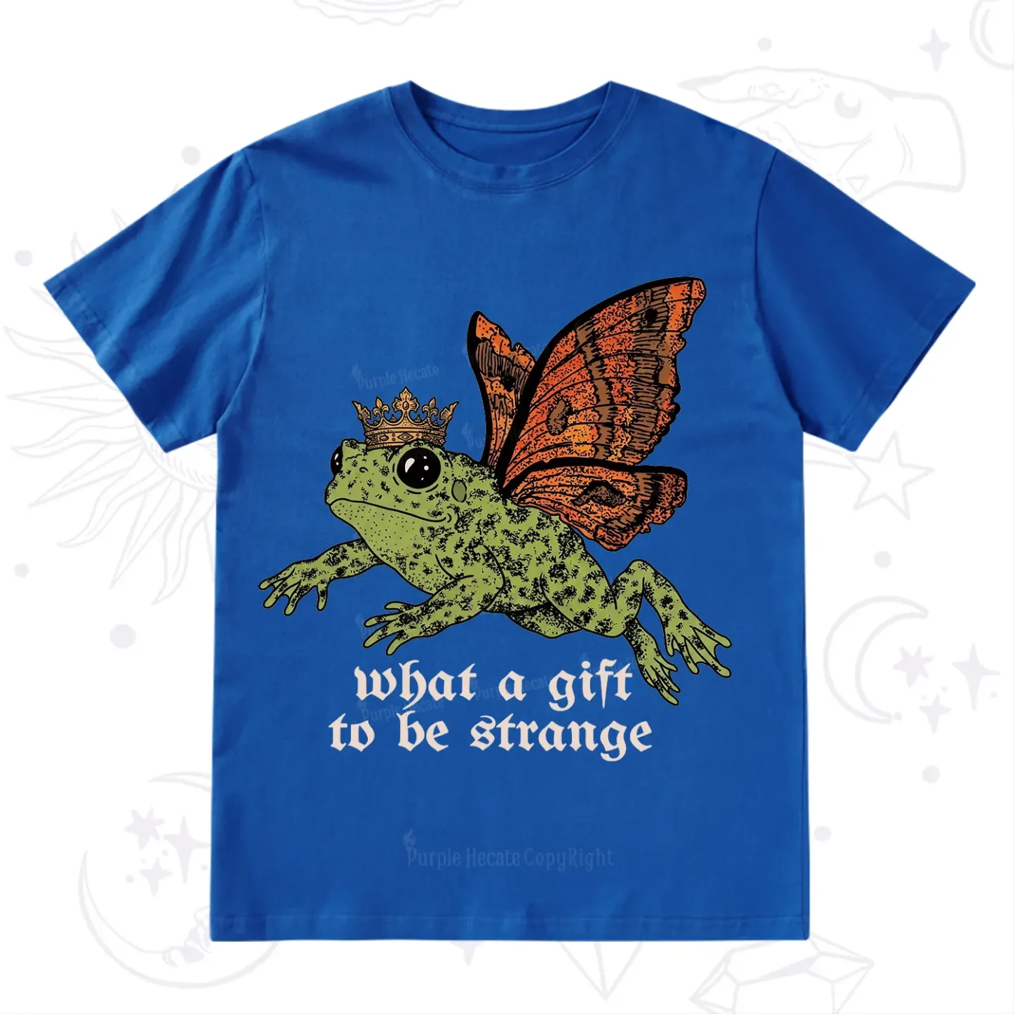 Purplehecate What a Gift to Be Strange Cat Frog T-Shirt