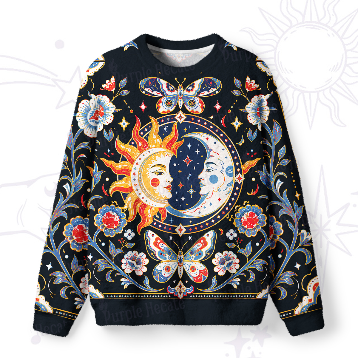 Purplehecate Kiss of Sun and Moon Fuzzy Ugly Sweatshirt