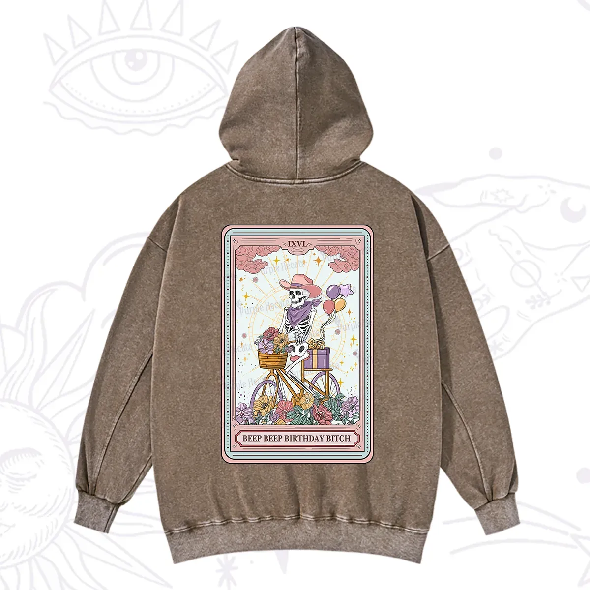Purplehecate The Beep Beep Birthday Bitch Tarot Washed Hoodie