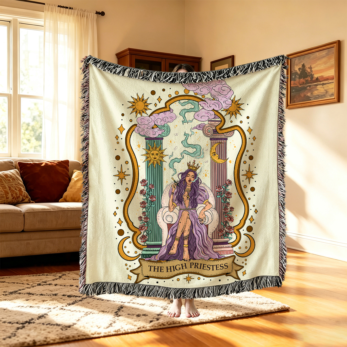 Purplehecate The High Priestess Goddess Woven Tapestry Blanket