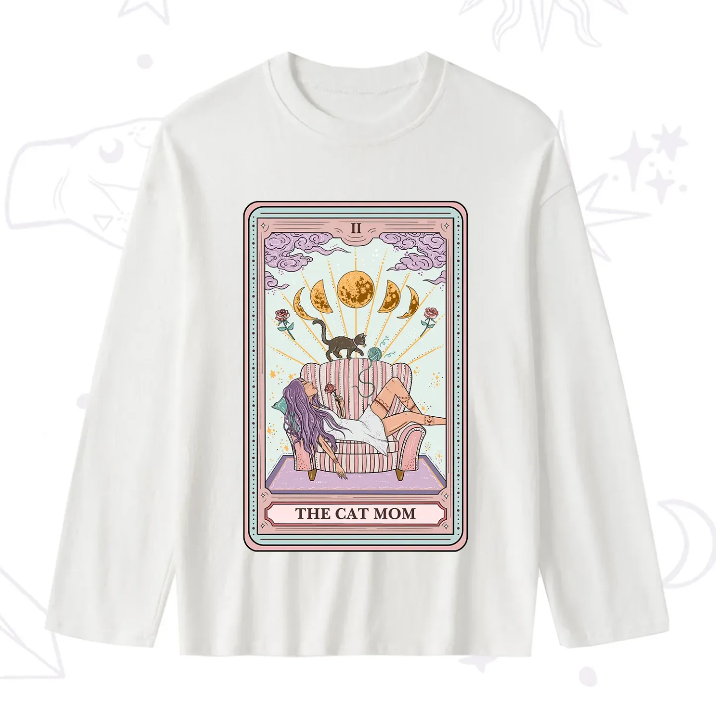 Purplehecate The Cat Mom Tarot Slub Long Sleeve T-Shirt