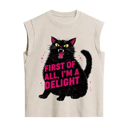 Purplehecate First Of All I'm A Delight Cat Vintage Washed Tank