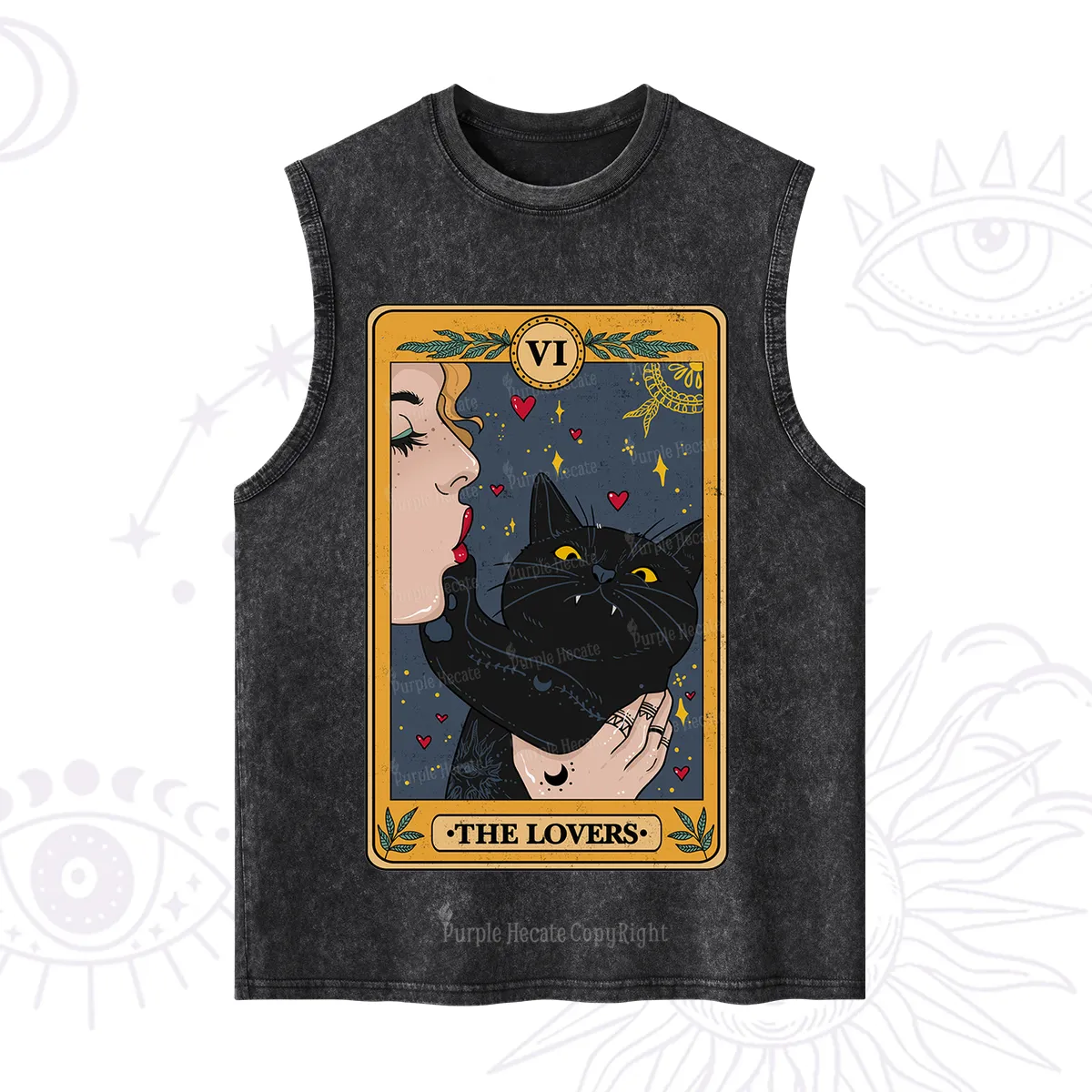 Purplehecate The Lovers Cat Tarot Washed Tank