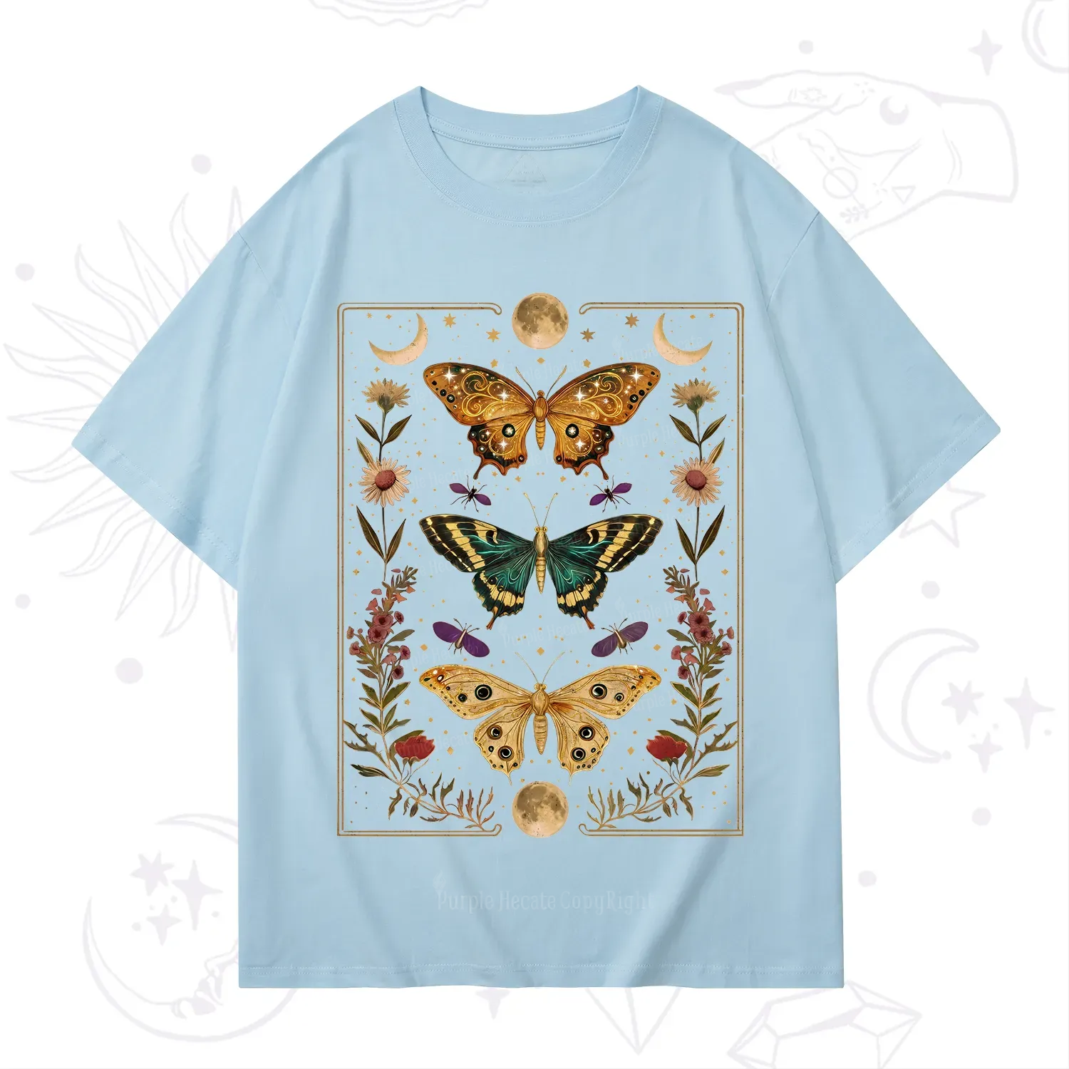 Purplehecate Sun and Moon Butterfly T-Shirt