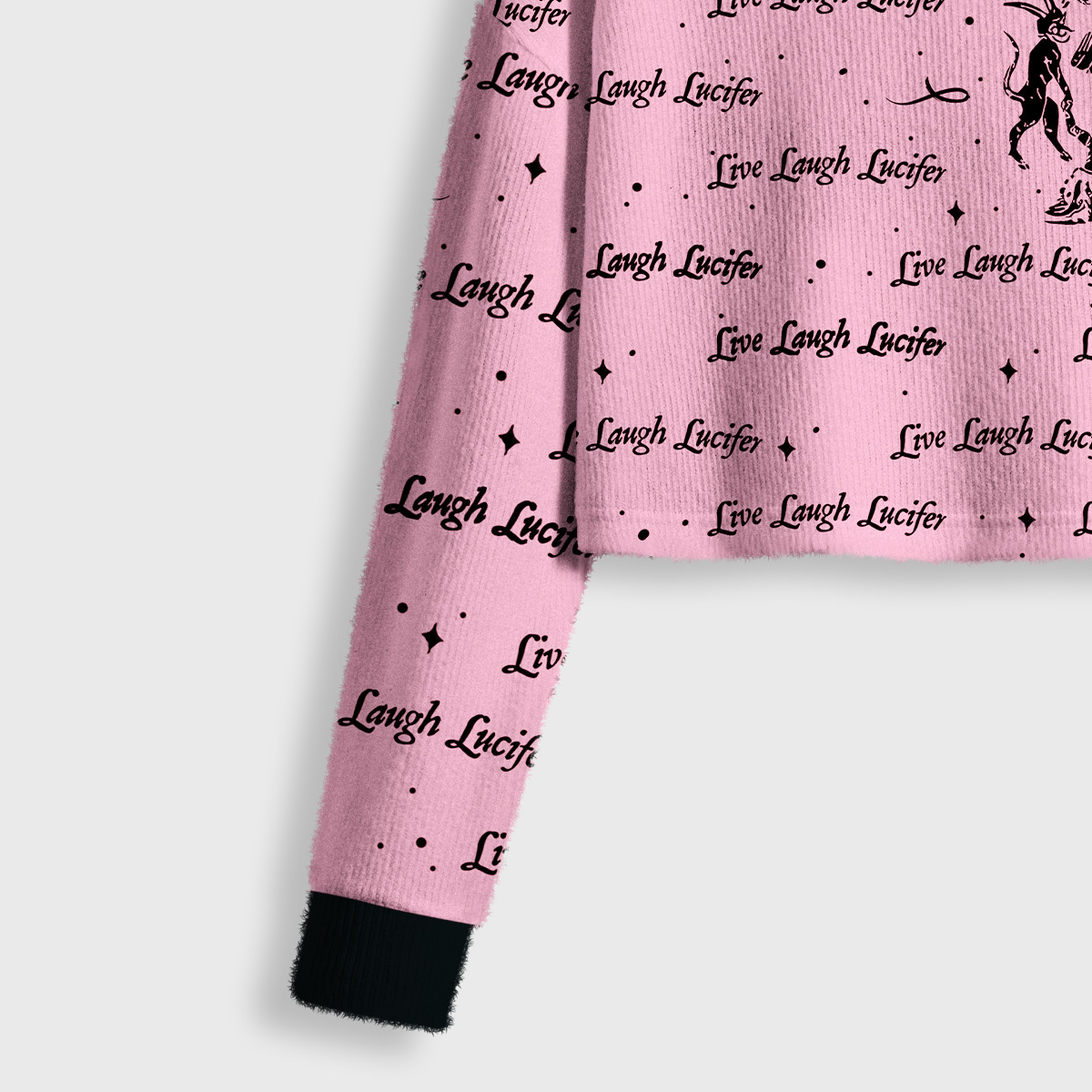 Purplehecate Live Laugh Lucifer Crop Fuzzy Ugly Sweatshirt