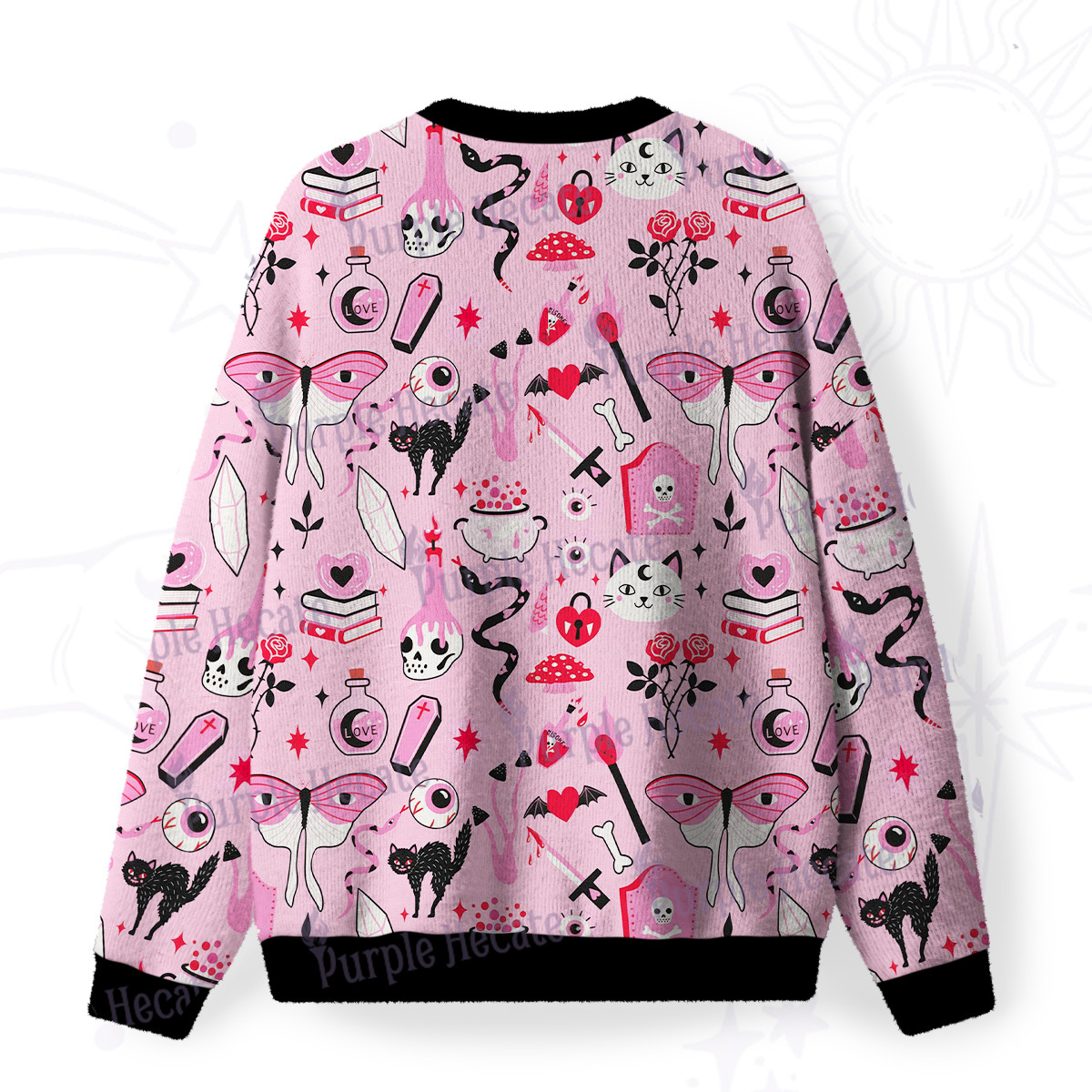 Purplehecate Black Cat Witchy Pink Fuzzy Ugly Sweatshirt