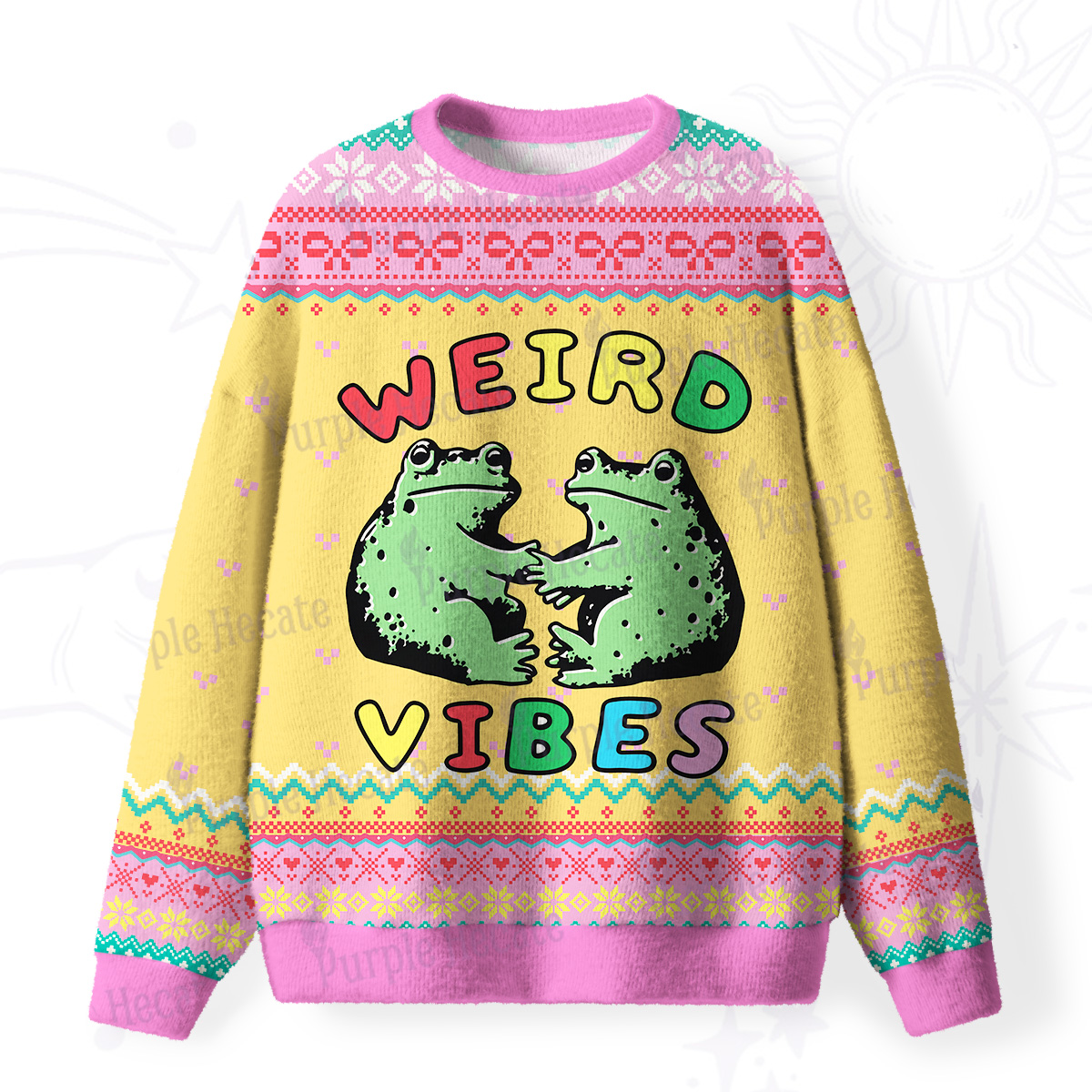 Purplehecate Weird Frog Vibes Fuzzy Ugly Sweatshirt