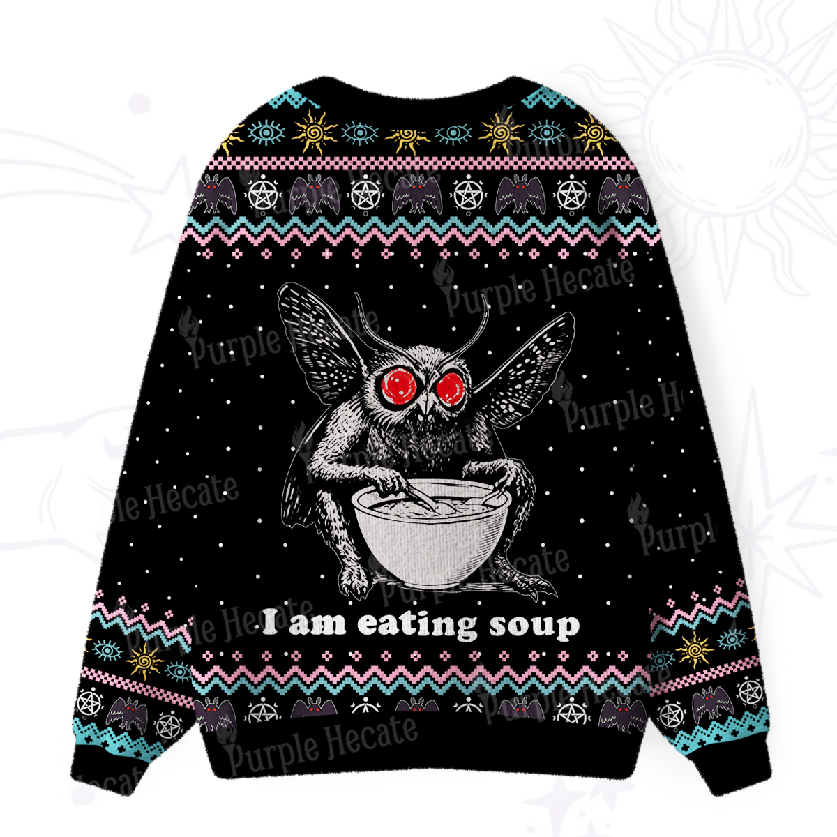 Purplehecate Mothman Eating Soup Ugly Cardigan Sweaters