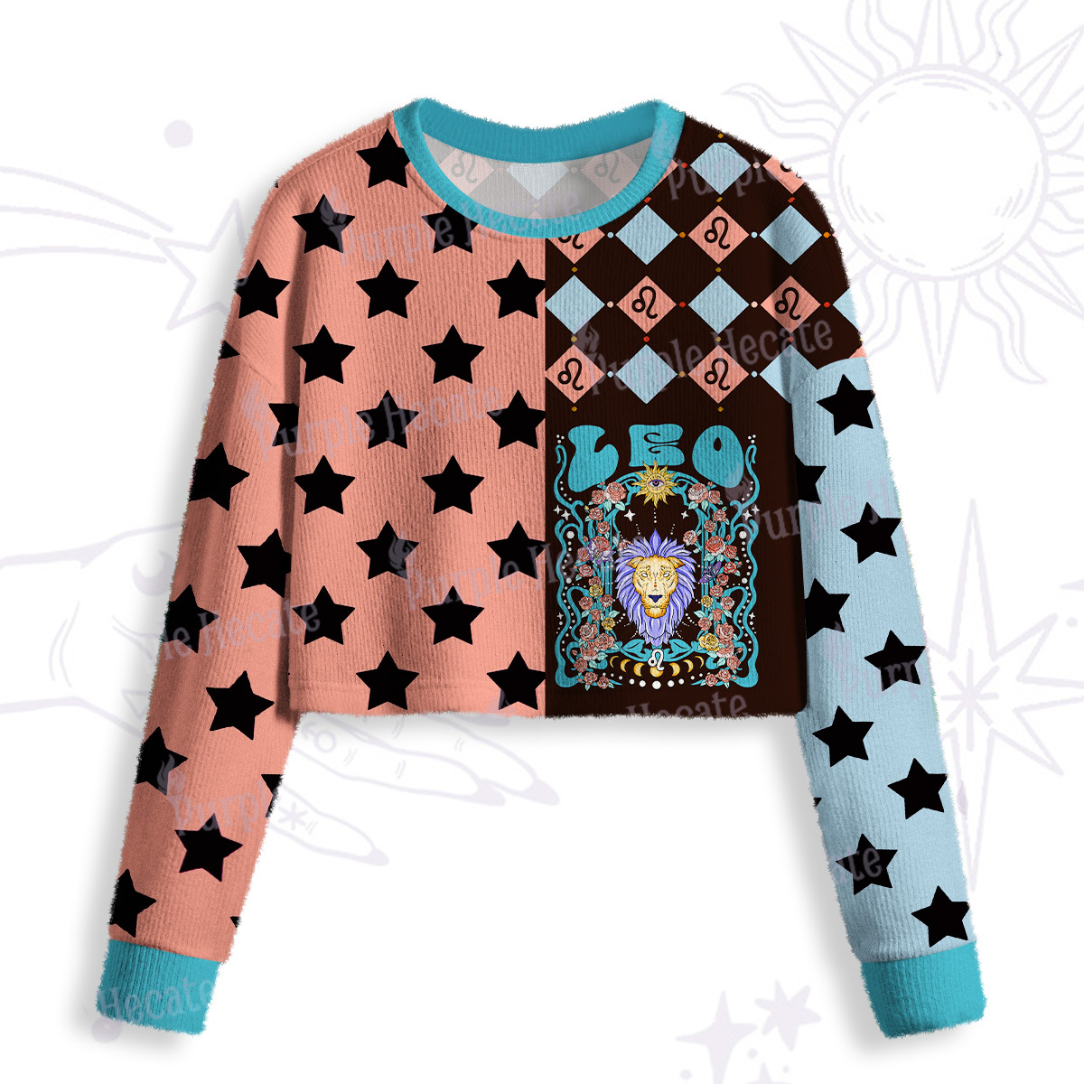 Purplehecate Leo Spirit Zodiac Crop Fuzzy Ugly Sweatshirt