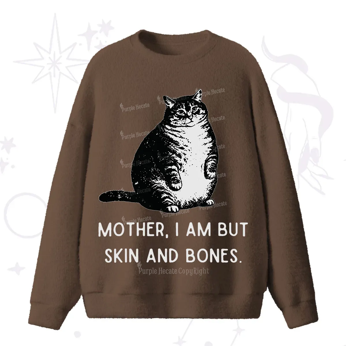 Purplehecate Cat Mother I Am But Skin And Bones Fuzzy Ugly Sweater
