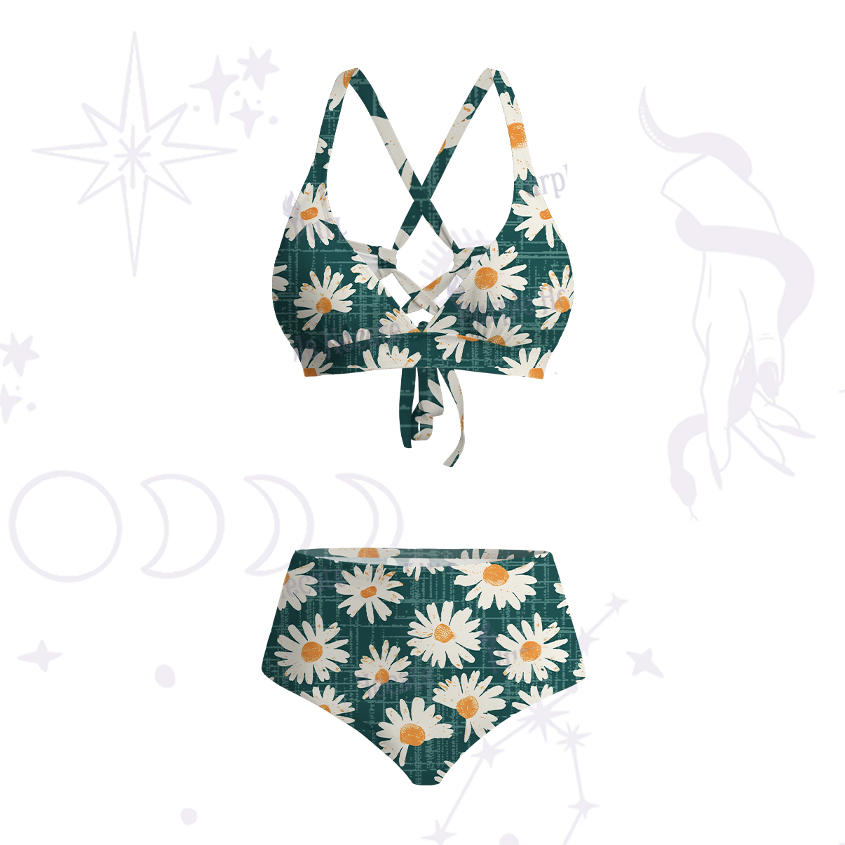 Purplehecate Daisy Daydream Crisscross Tie-Back Bikini Set