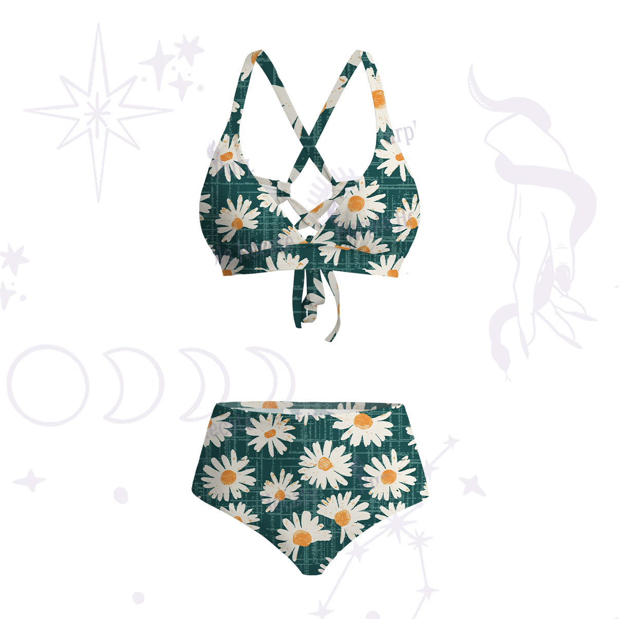 Purplehecate Daisy Daydream Crisscross Tie-Back Bikini Set