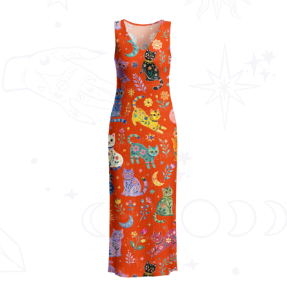Purplehecate Rainbow Magic Cats Crochet Knit Maxi Dress