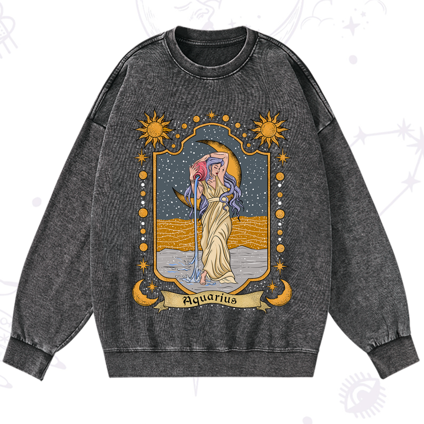 Magic Purplehecate Aquarius Zodiac Washed Sweatshirt