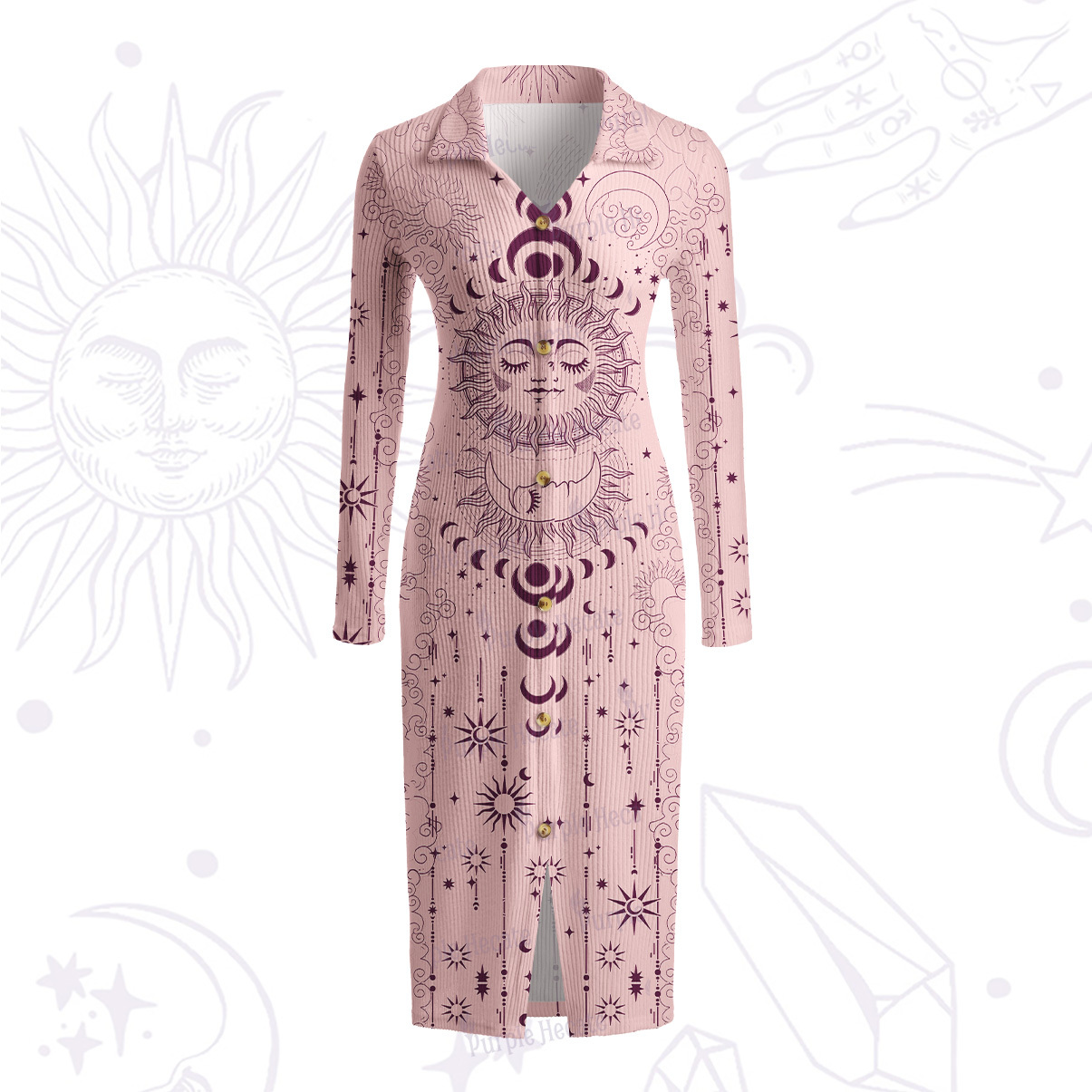 Purplehecate Lunar Eclipse Ribbed Knit Midi Dress