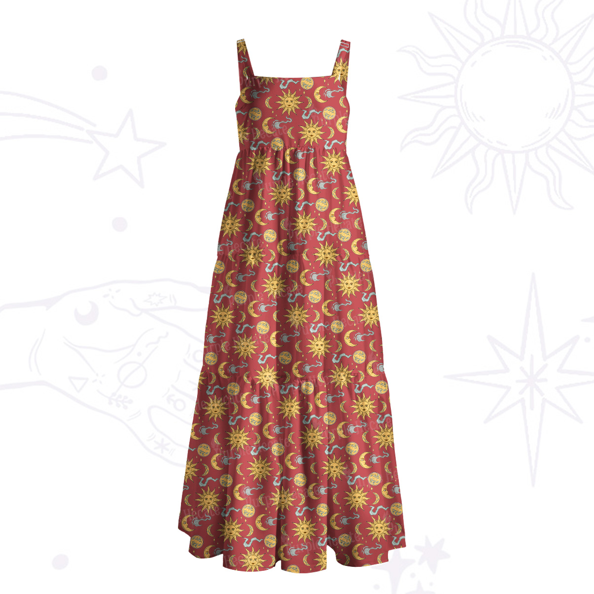 Purplehecate Magic of Sun and Moon Wide Straps Maxi Dress
