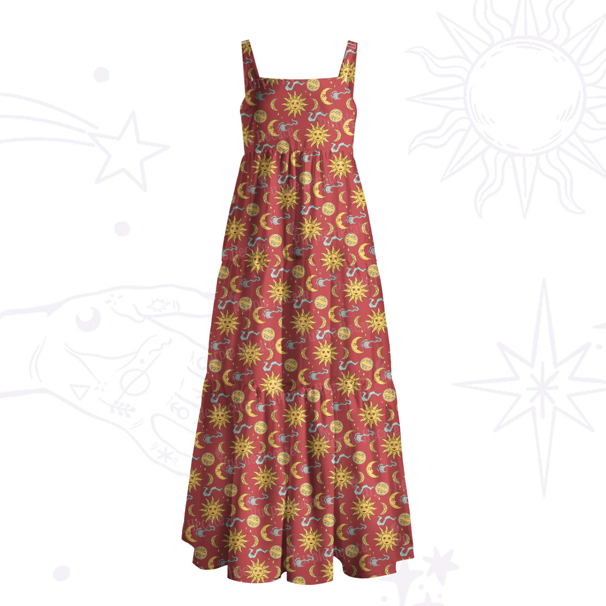 Purplehecate Magic of Sun and Moon Wide Straps Maxi Dress
