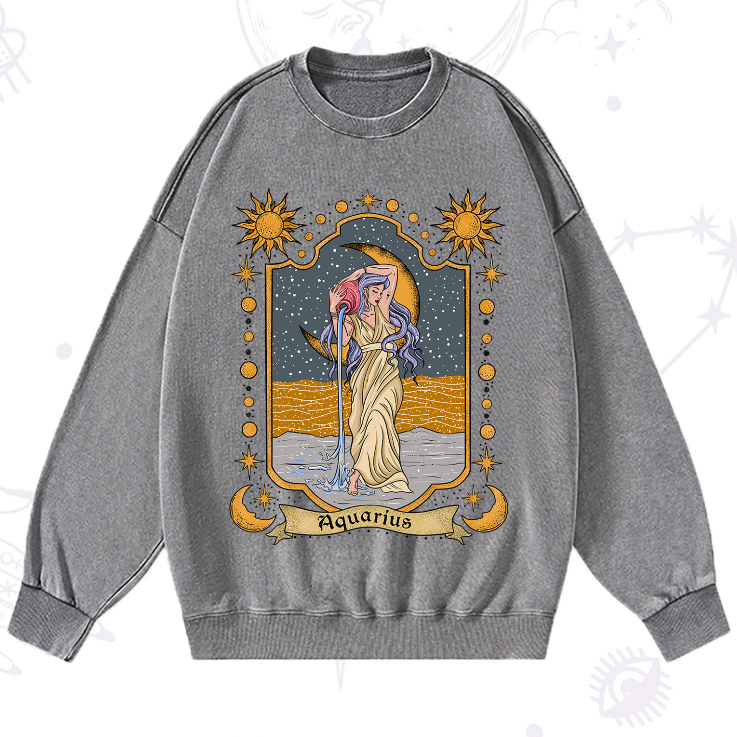 Purplehecate Aquarius Zodiac Washed Sweatshirt