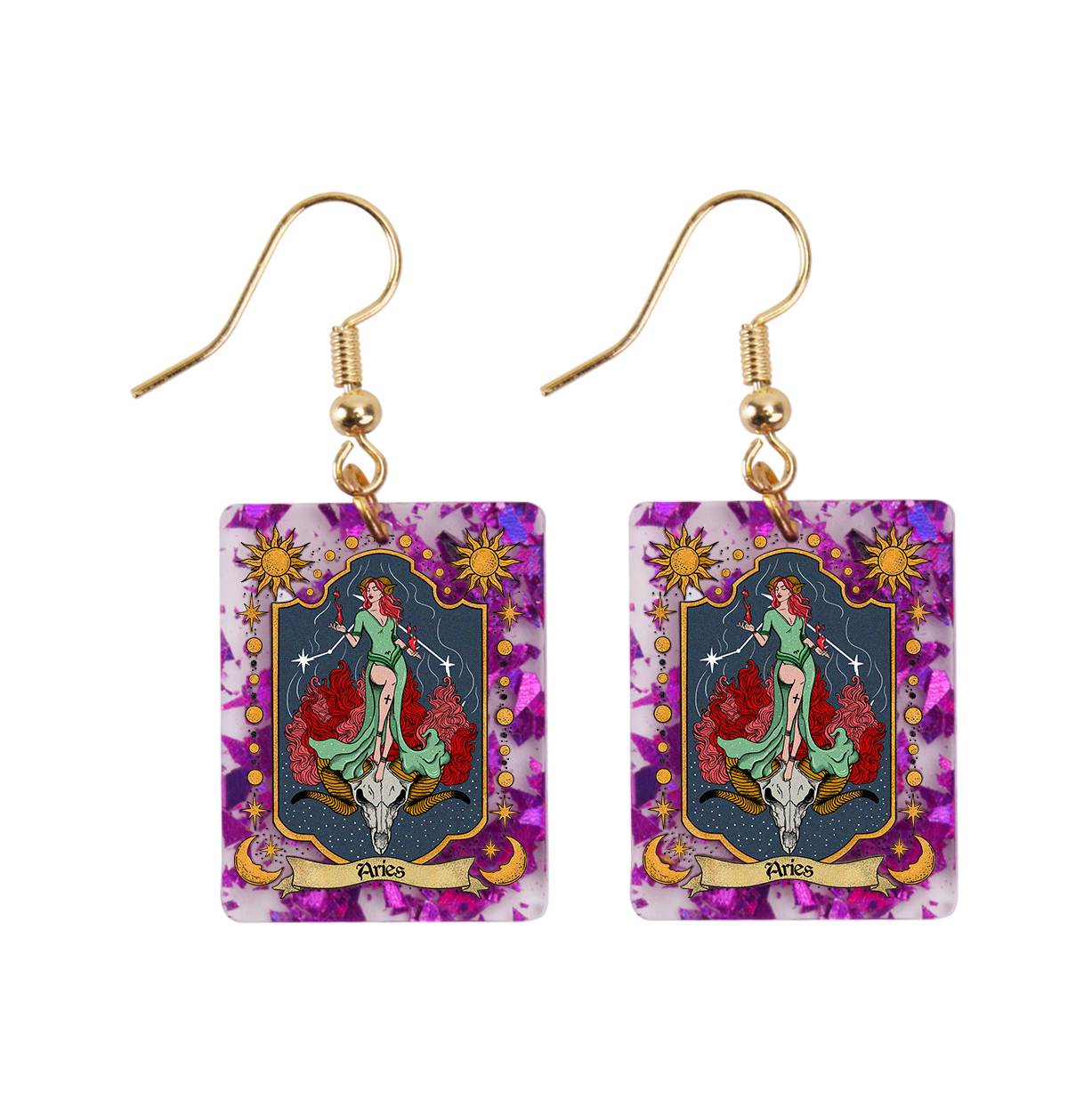 Purplehecate Aries Zodiac Purple fragments Acrylic Earrings