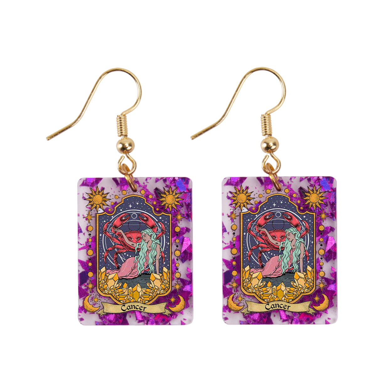 Purplehecate Cancer Zodiac Purple fragments Acrylic Earrings