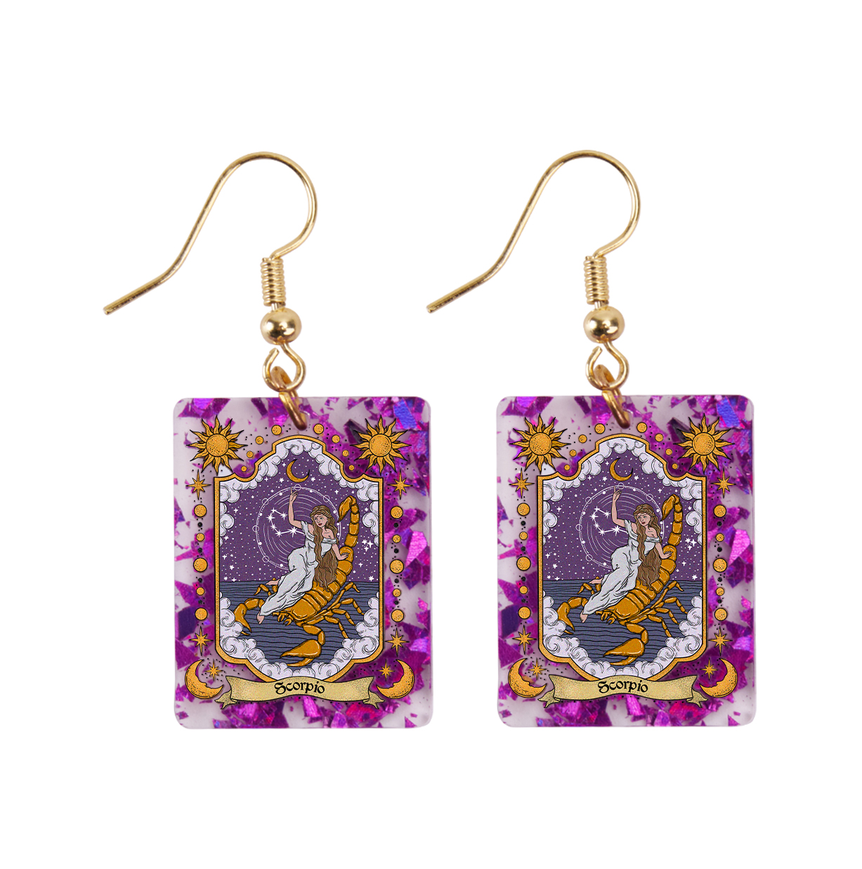 Purplehecate Scorpio Zodiac Purple fragments Acrylic Earrings