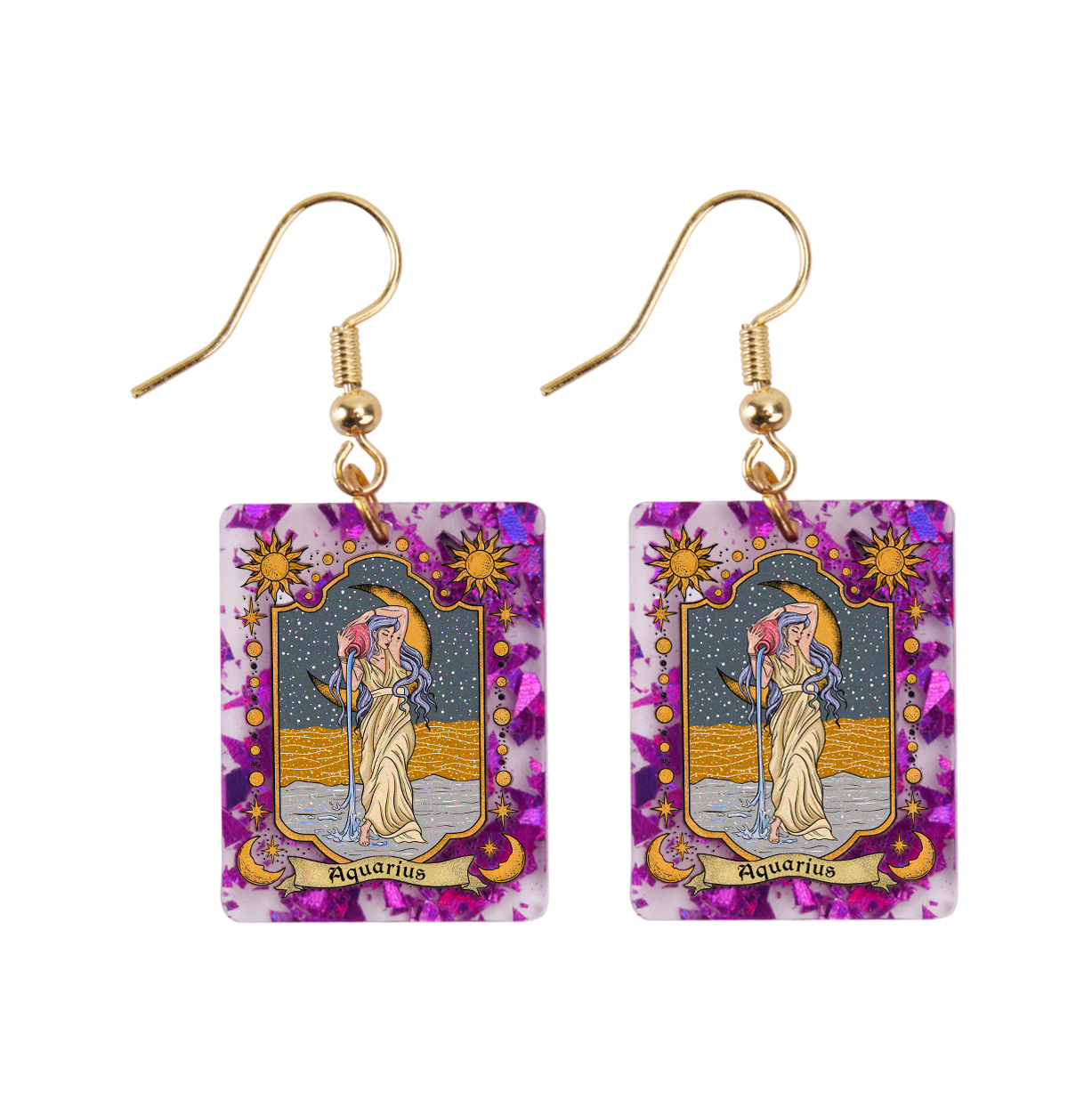 Purplehecate Aquarius Zodiac Purple fragments Acrylic Earrings