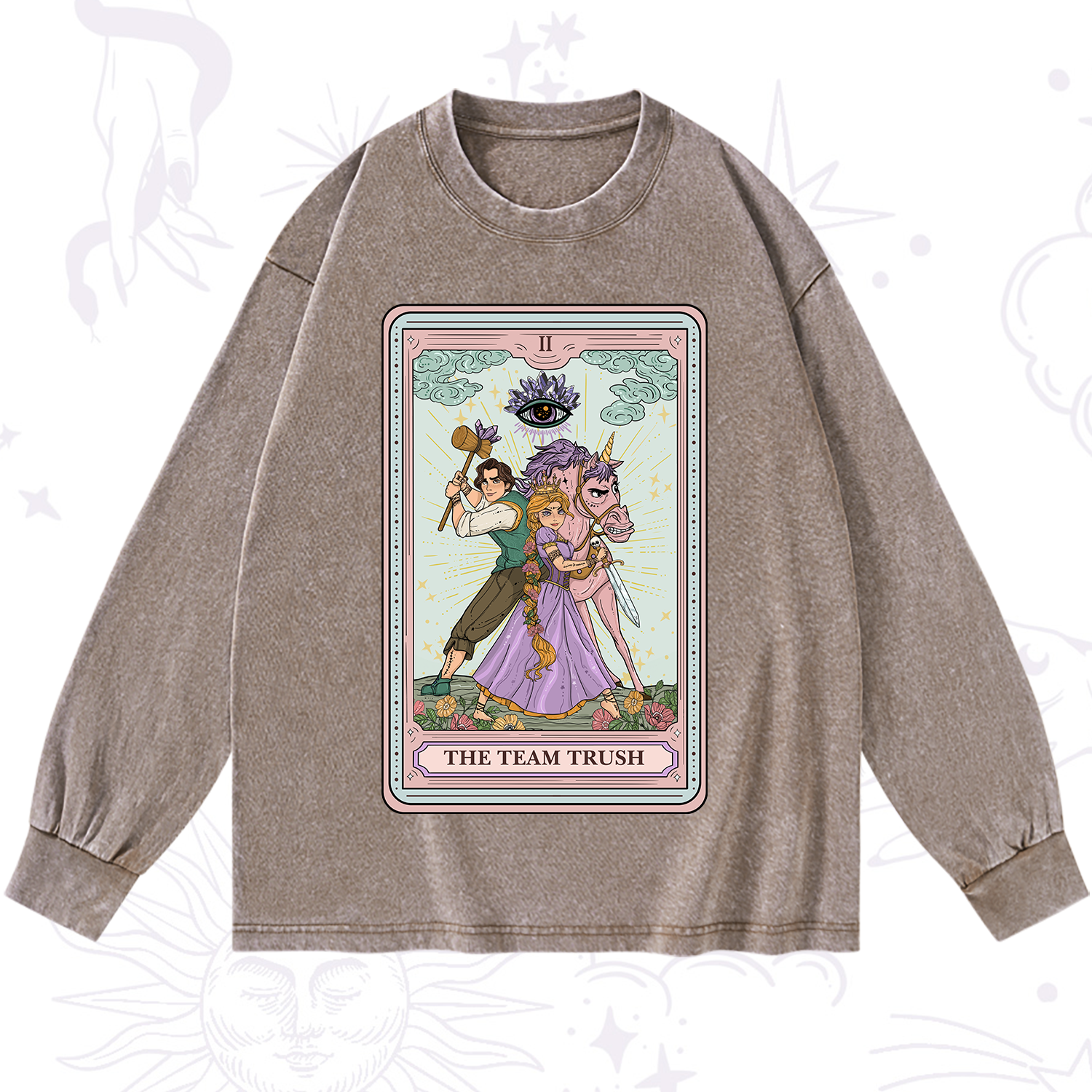 Purplehecate The Team Trush Tarot Card Washed Long Sleeve Shirt