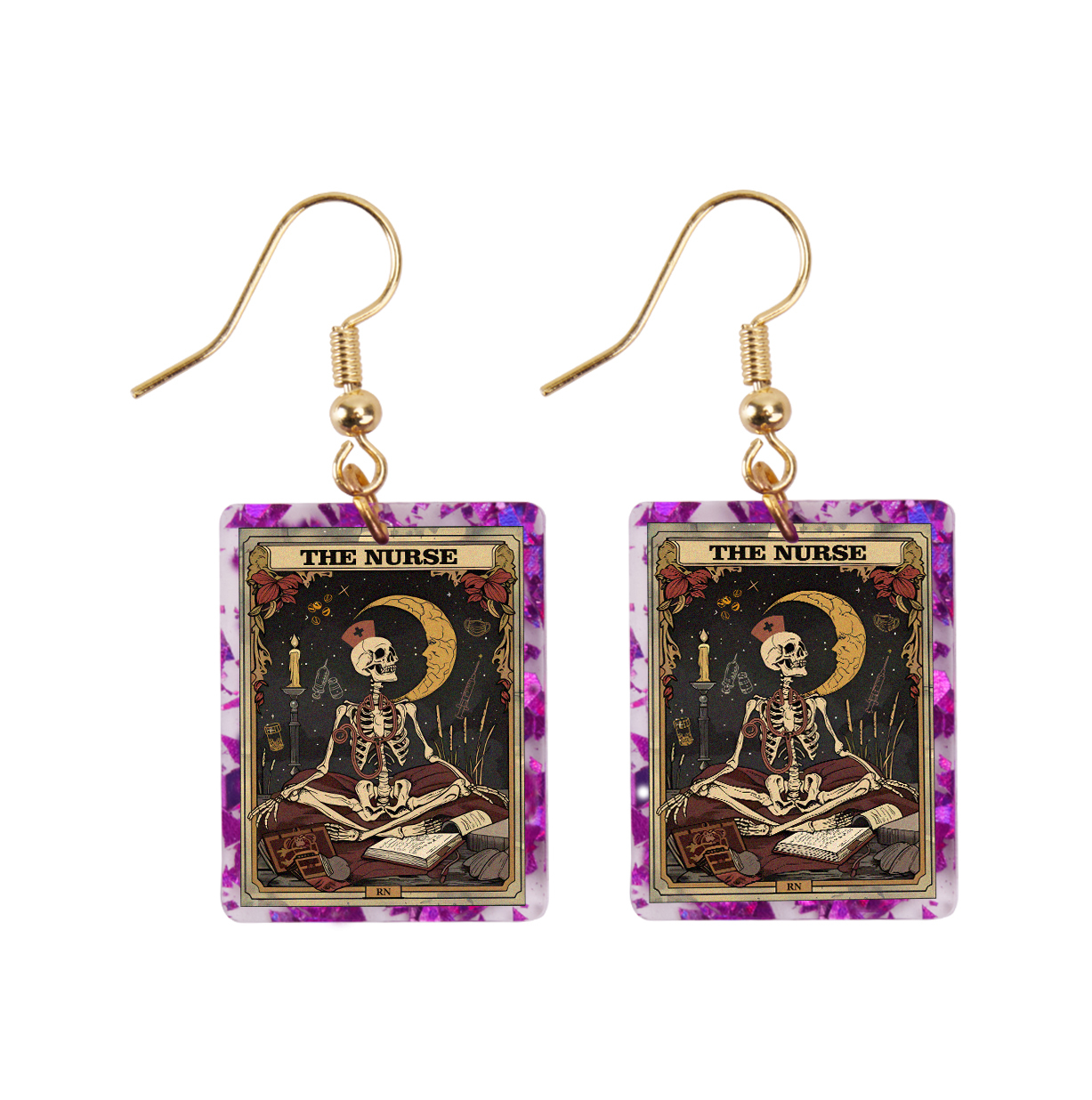 Purplehecate The Nurse Tarot Card Purple fragments Acrylic Earrings