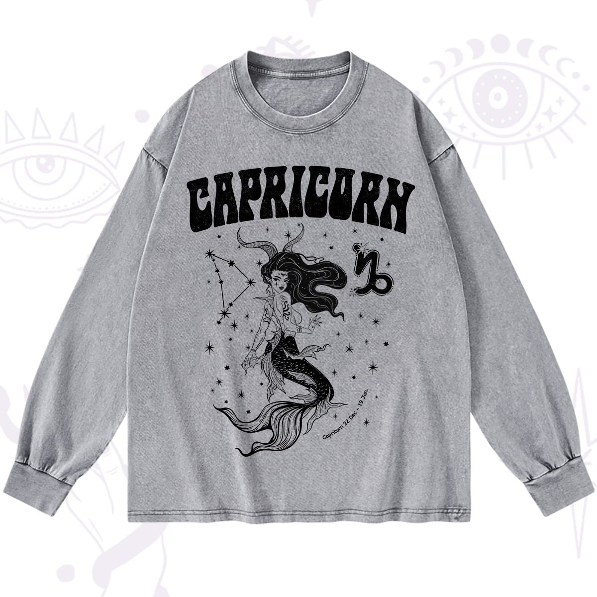 Purplehecate Capricorn Zodiac Glyphs Washed Long Sleeve Shirt