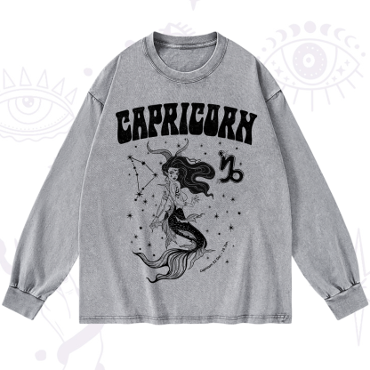 Purplehecate Capricorn Zodiac Glyphs Washed Long Sleeve Shirt