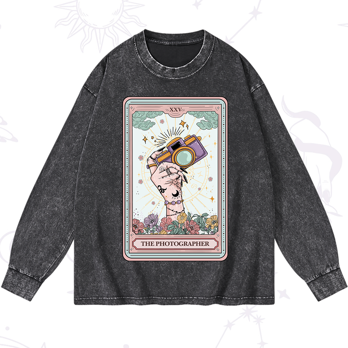 Purplehecate The Photographer Tarot Card Washed Long Sleeve Shirt