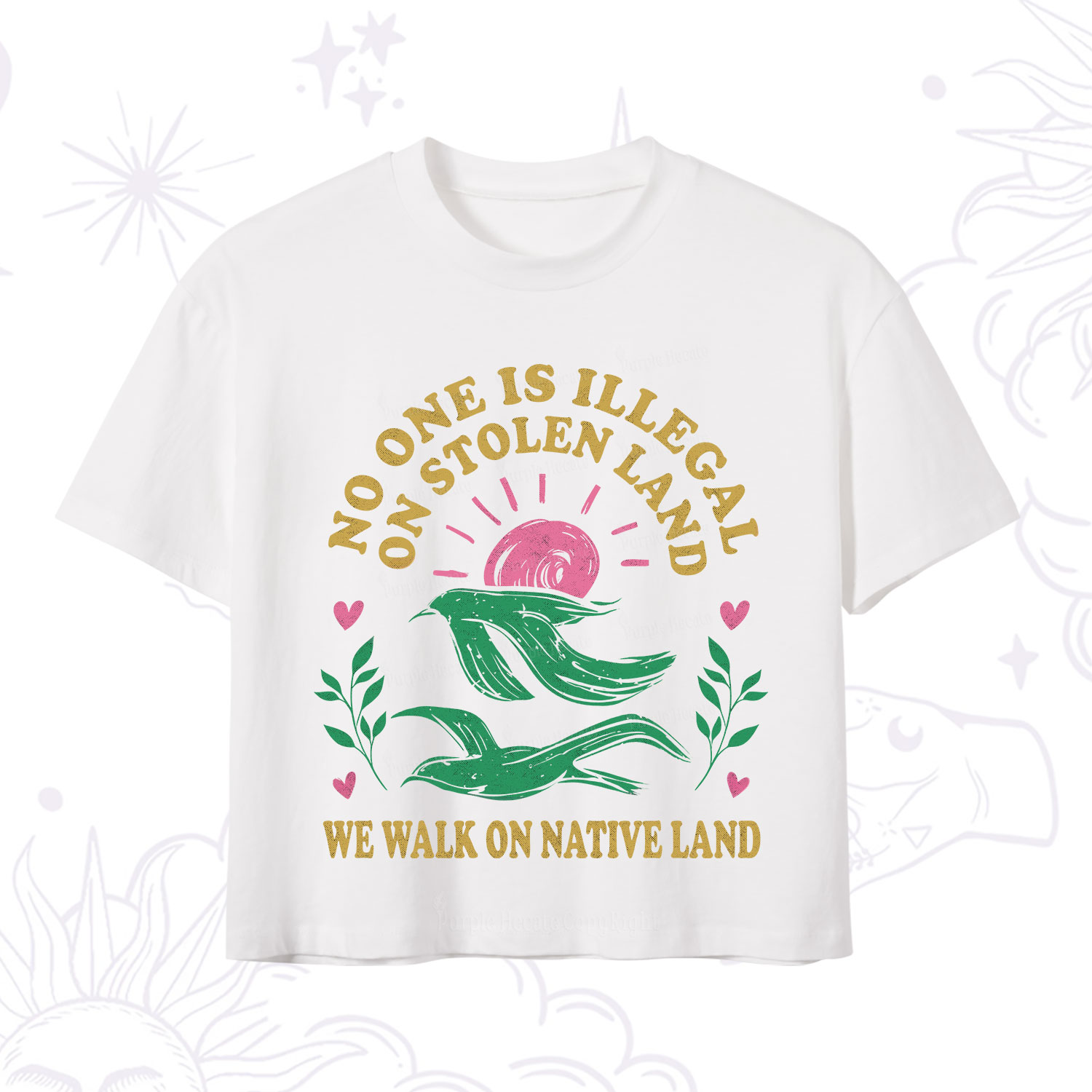 Purplehecate No One is Illegal on Stolen Land Crop T-Shirt