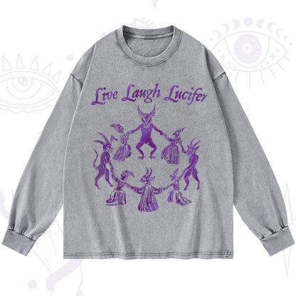 Purplehecate Live Laugh Lucifer Satanic Washed Long Sleeve Shirt