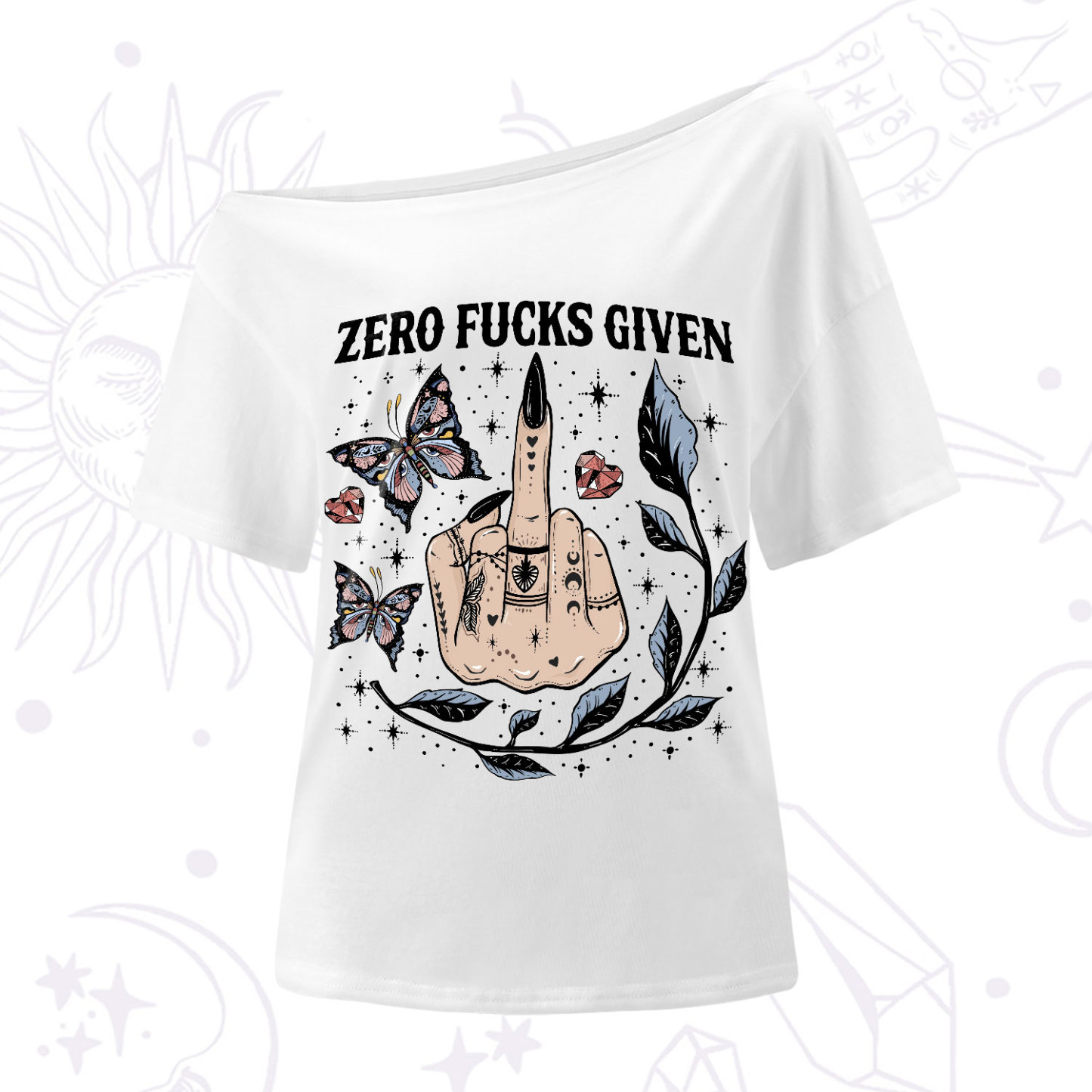 Purplehecate Zero Fucks Given One-Shoulder T-Shirt