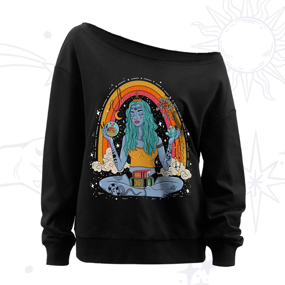  Purplehecate I'm The Queen Of All My Dreams Off The Shoulder Sweatshirt