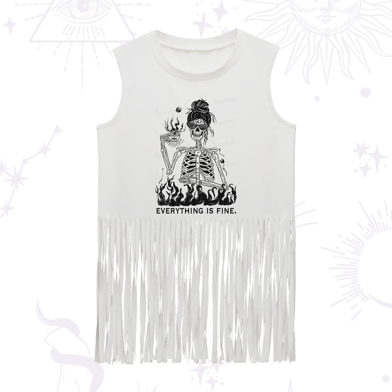 Purplehecate Everything Is Fine Fringe Tank Top