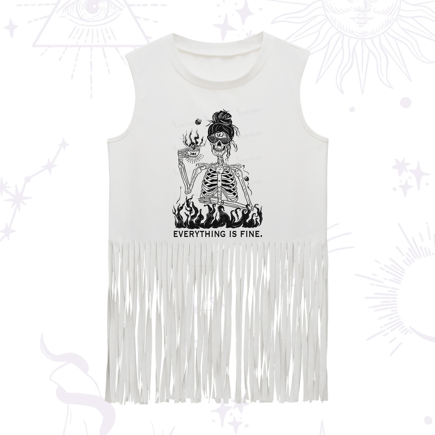 Purplehecate Everything Is Fine Fringe Tank Top