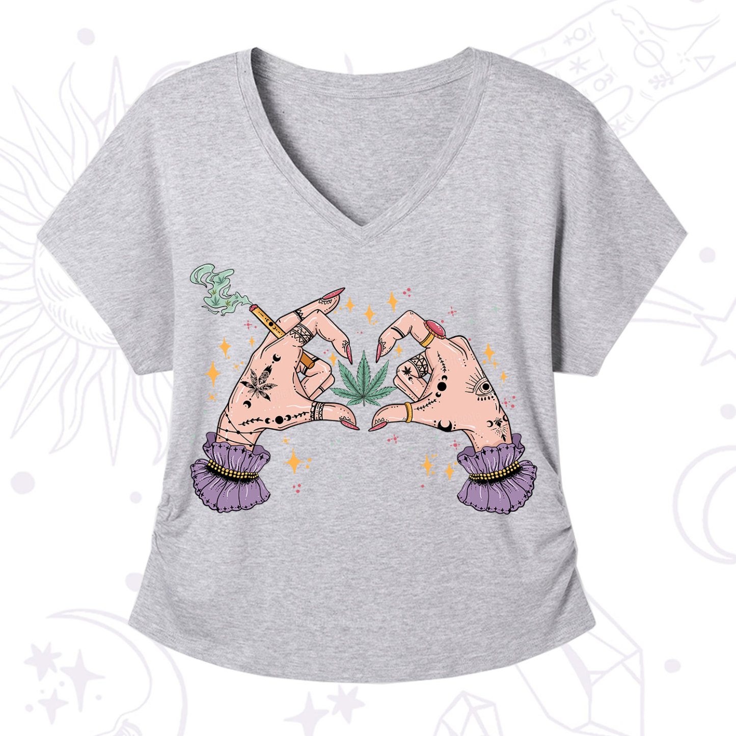 Purplehecate You're Never Alone If You Have Weed V-Neck T-Shirt