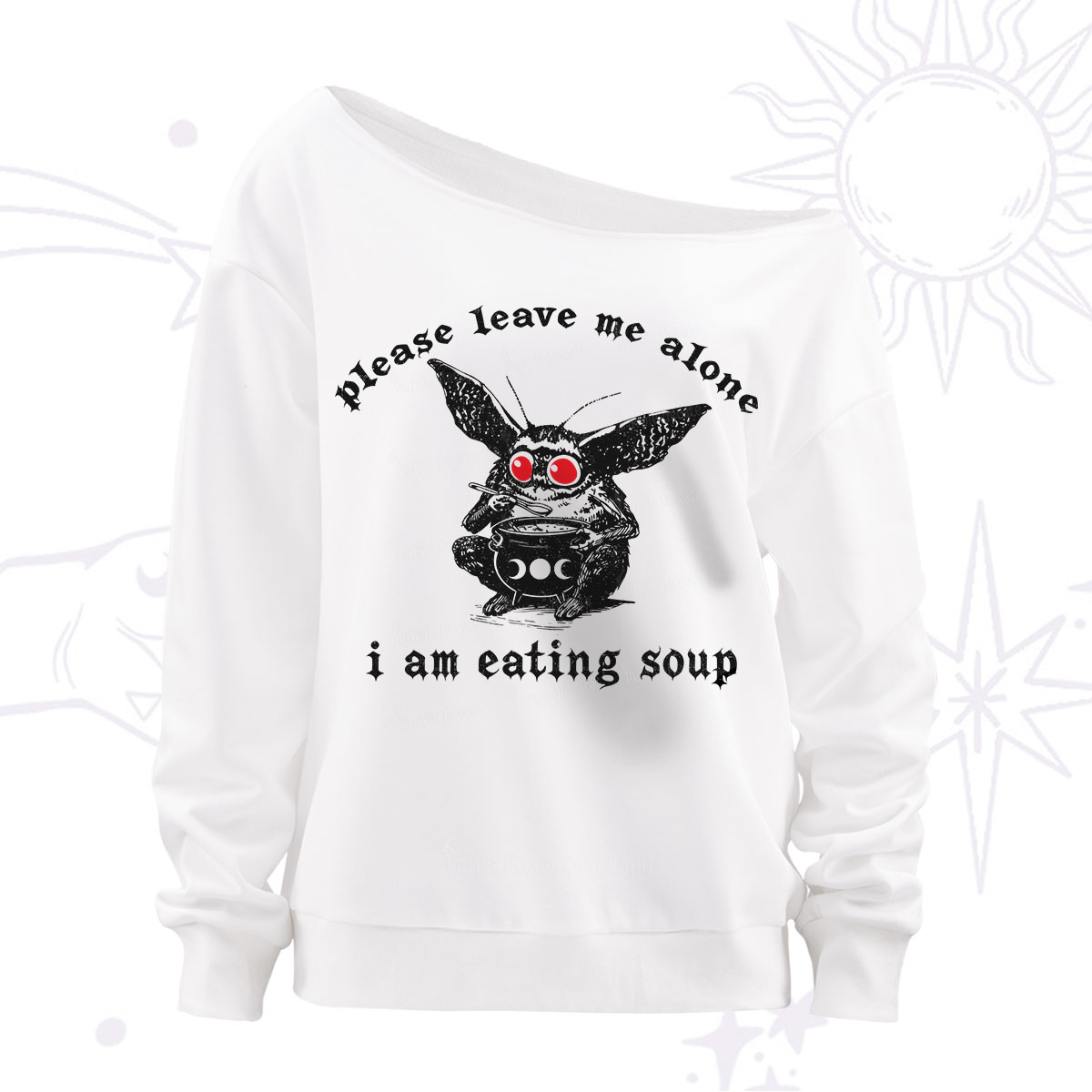 Purplehecate Mothman Eating Soup Off The Shoulder Sweatshirt