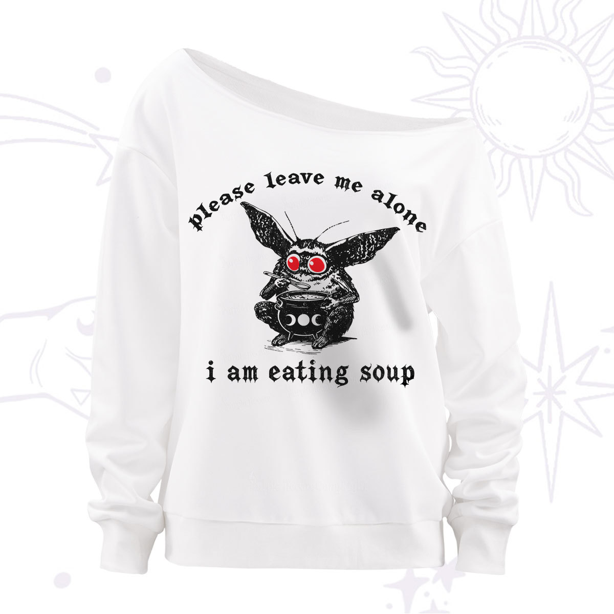 Purplehecate Mothman Eating Soup Off The Shoulder Sweatshirt