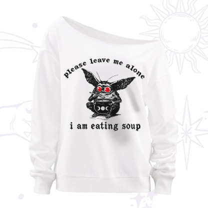Purplehecate Mothman Eating Soup Off The Shoulder Sweatshirt