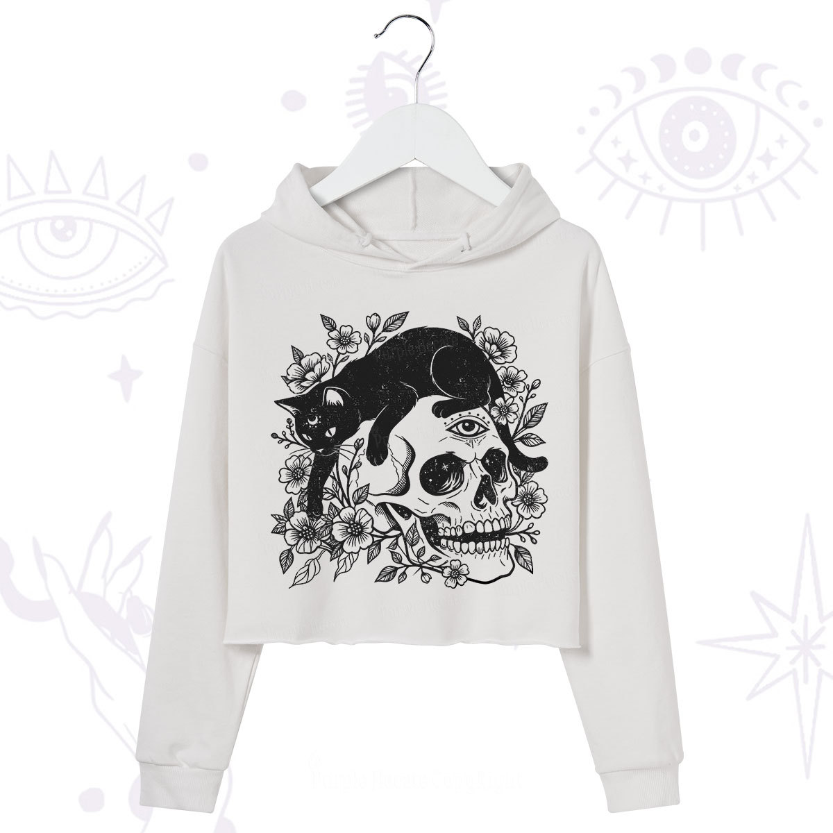 Purplehecate Black Cats In A Skull Crop Hoodie