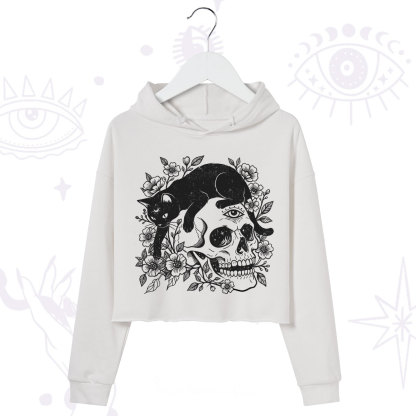 Purplehecate Black Cats In A Skull Crop Hoodie