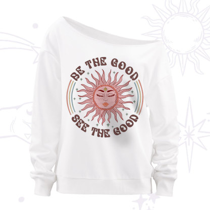 Purplehecate Be the Good See the Good Off The Shoulder Sweatshirt