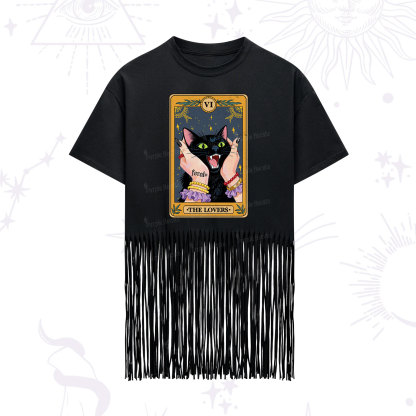 Purplehecate The Lovers Tarot Feral Cat Fringe Hem T-Shirt