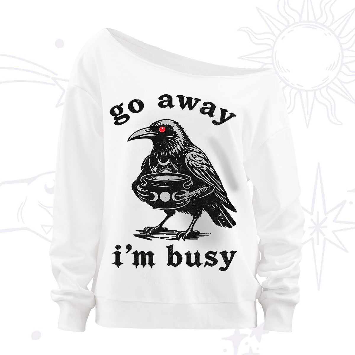 Purplehecate Go Away I'm Busy Off The Shoulder Sweatshirt