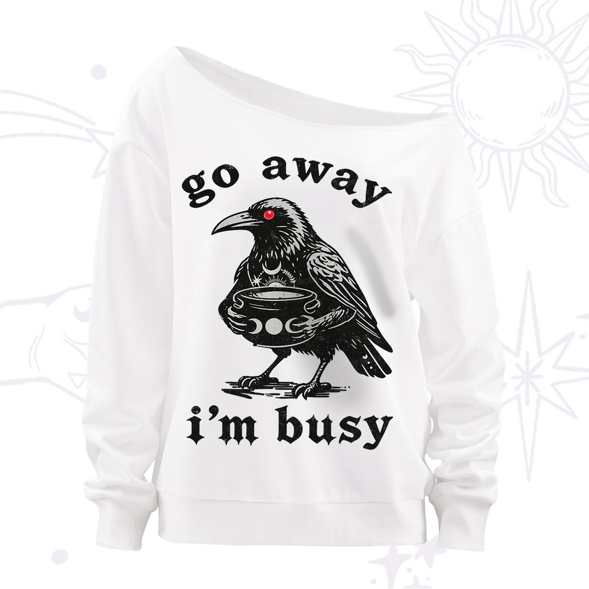 Purplehecate Go Away I'm Busy Off The Shoulder Sweatshirt
