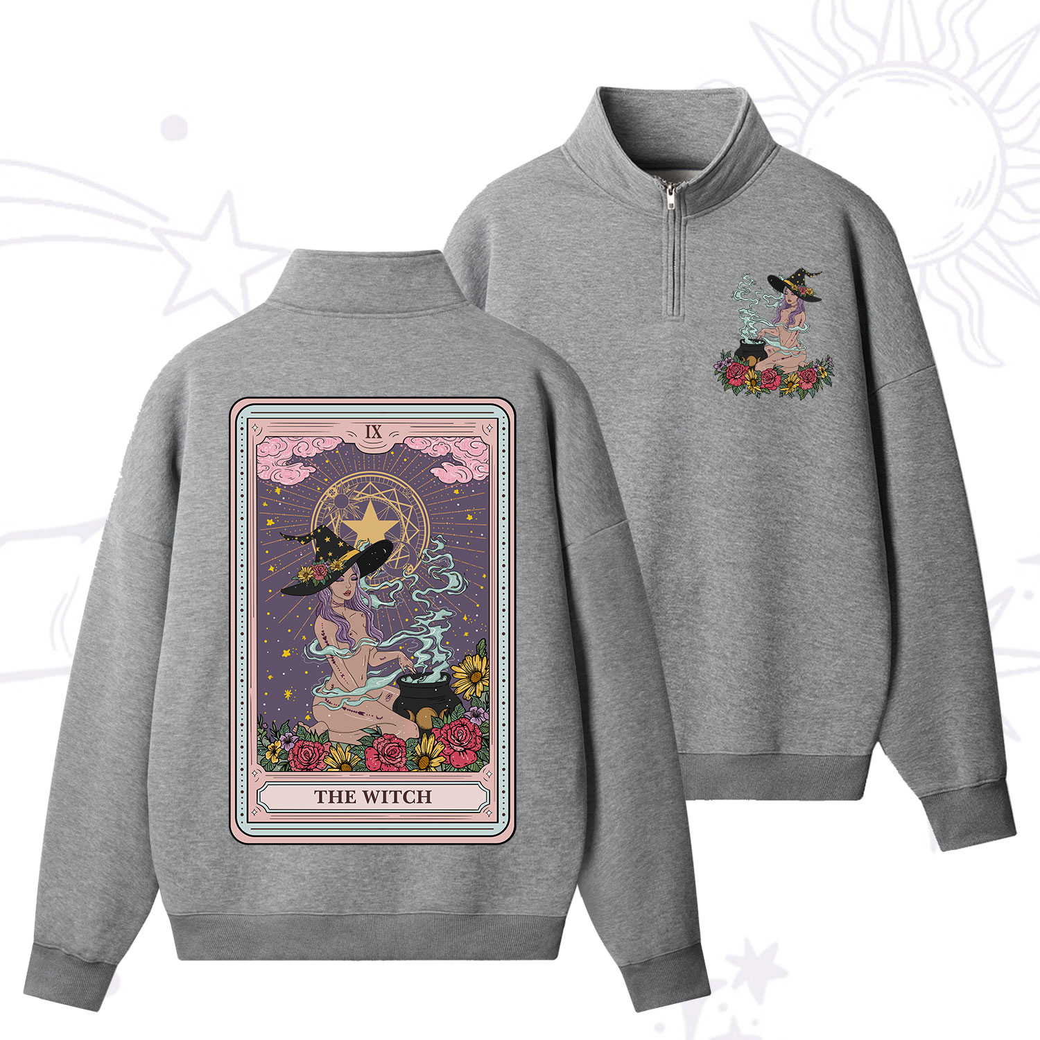Purplehecate The Witch Tarot Zip Fleece Sweatshirt